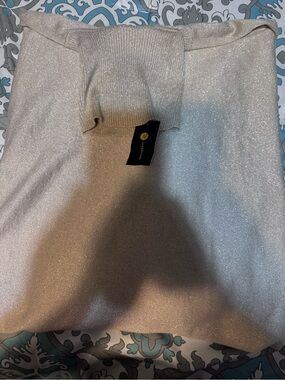 JM Collection Metallic Gold Ribbed Knit Poncho Top